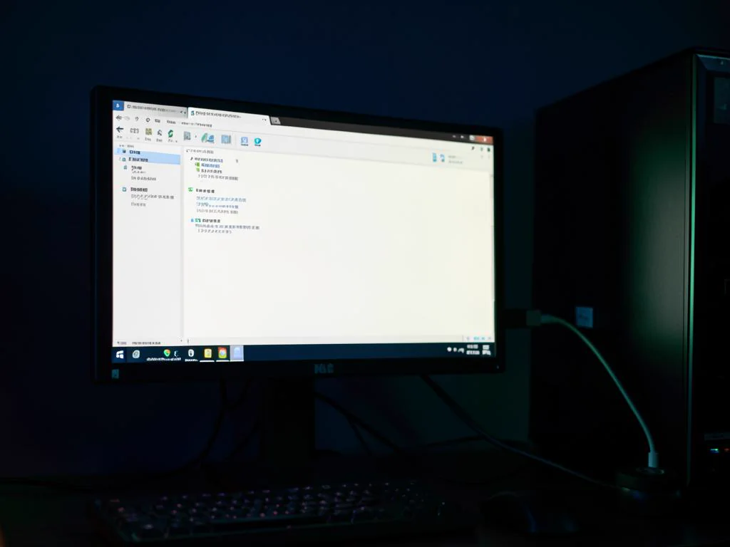 Monitor showing an operating system installation beside a desktop tower